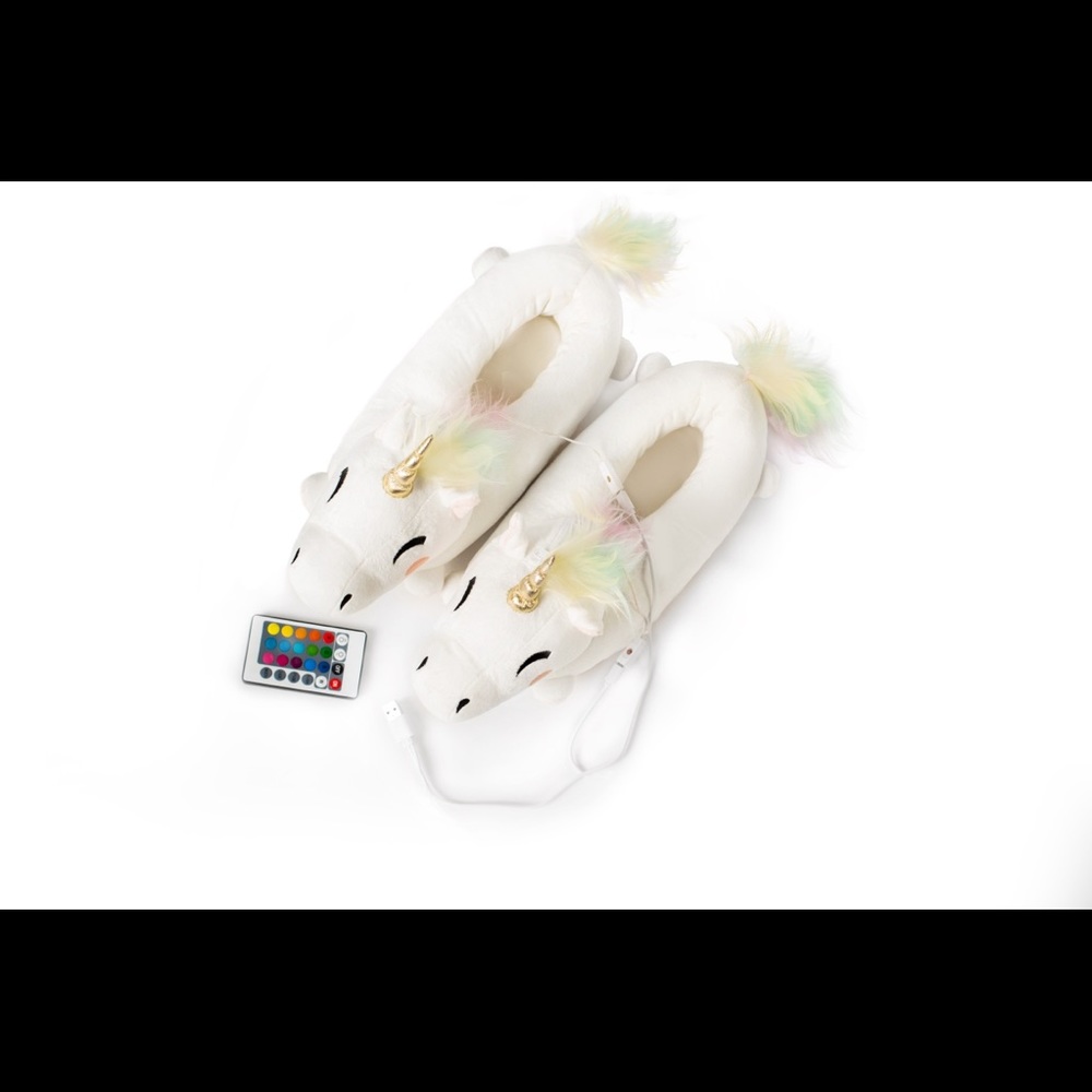 Unicorn Womens Light Up Plush Slippers with Remote - Picture 7 of 7